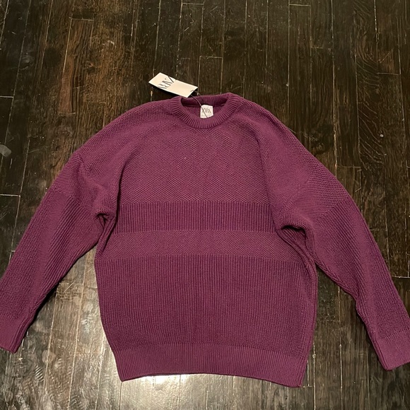 NWT New w/ Tag Men's Burgundy Maroon Zara Ribbed Crewneck Long Sleeve Sweater - Picture 1 of 8